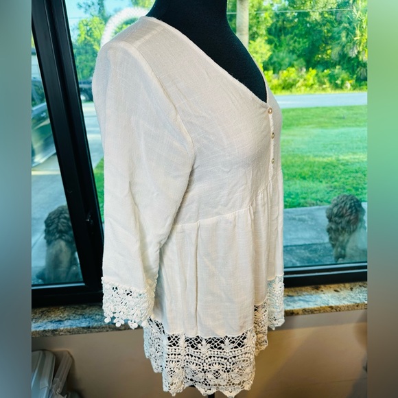 Umgee Ivory Tunic Cotton Blend Crochet Lace Trim Size Medium. - Picture 6 of 10